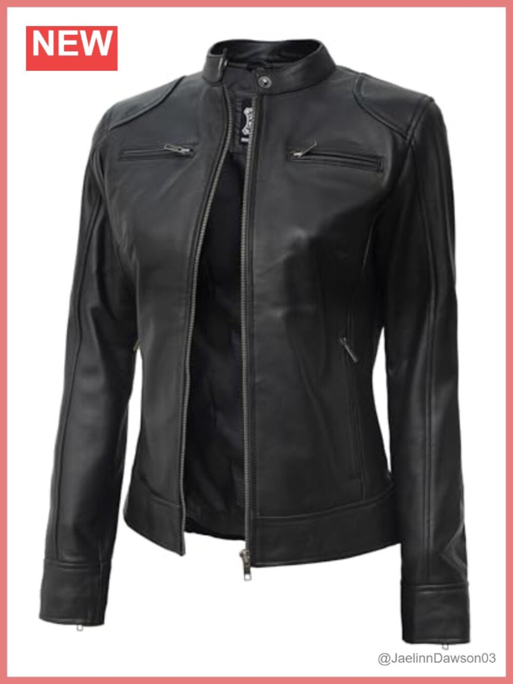 Genuine Lambskin Leather Cafe Racer Moto Jacket Full Zip Womens